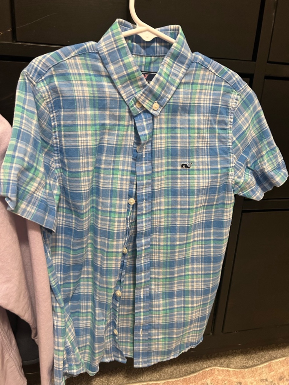 Vineyard Vines Blue and Green Plaid Short Sleeve Button-Down